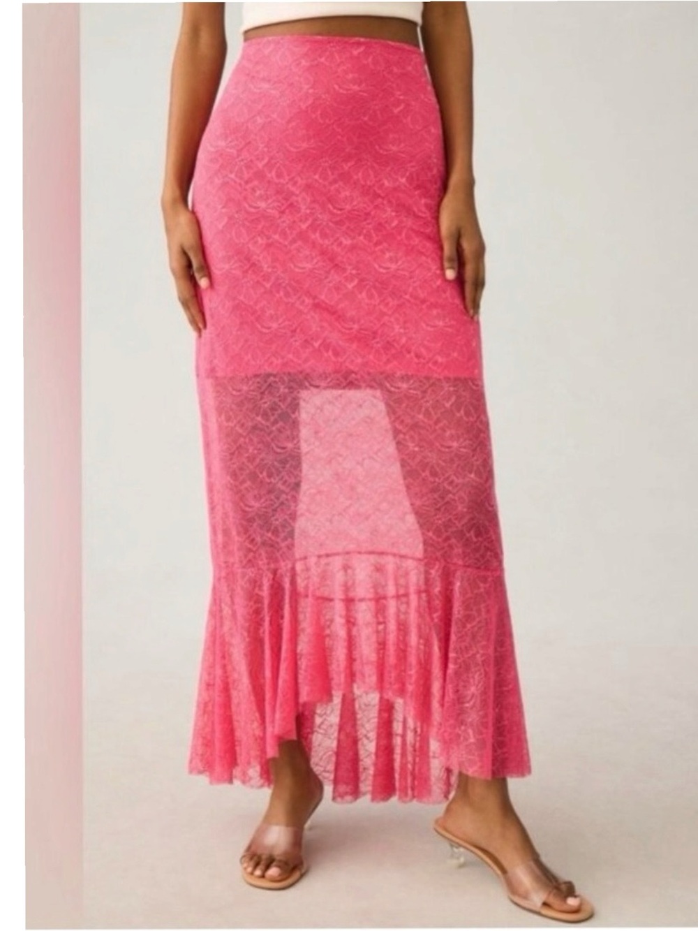 Anthropologie Sheer Lace Mermaid Maxi Skirt Sz 4 Ruffle Asymmetric Coquette
